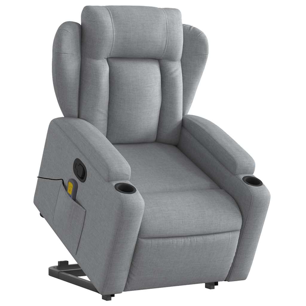 Poltrona Alzapersona Massaggi Reclinabile Grigio Chiaro Tessuto - homemem39