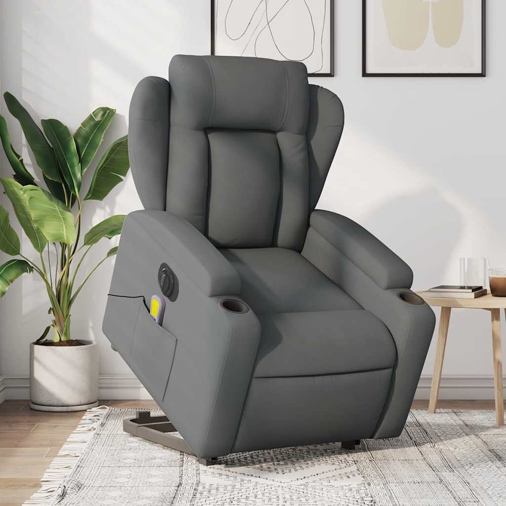 Poltrona Alzapersona Massaggi Elettrica Grigio Scuro Tessuto - homemem39