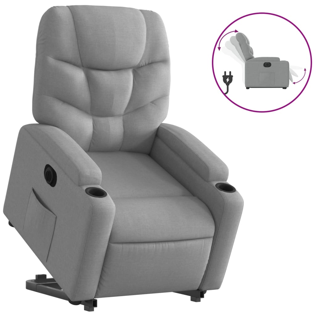 Poltrona Reclinante Alzapersona Elettrica Grigio Chiaro Tessuto - homemem39