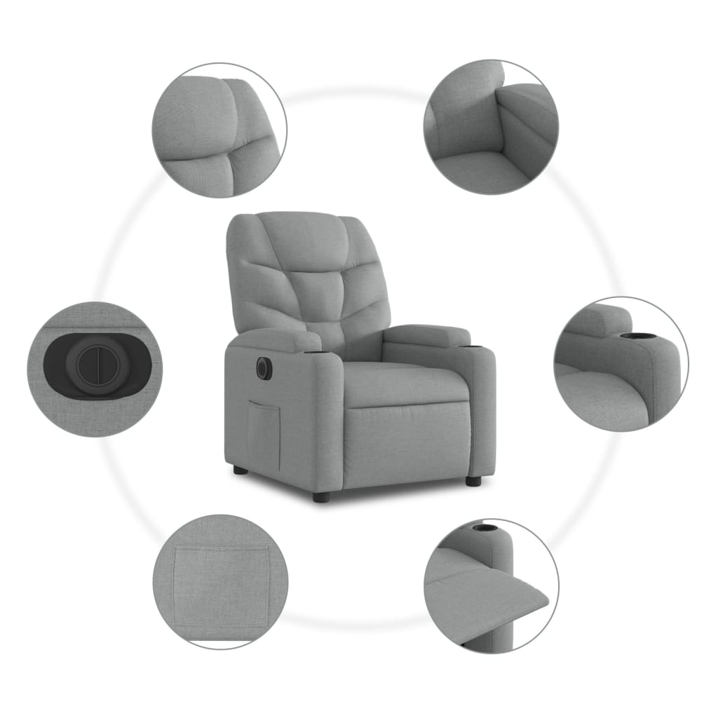 Poltrona Reclinante Alzapersona Elettrica Grigio Chiaro Tessuto - homemem39