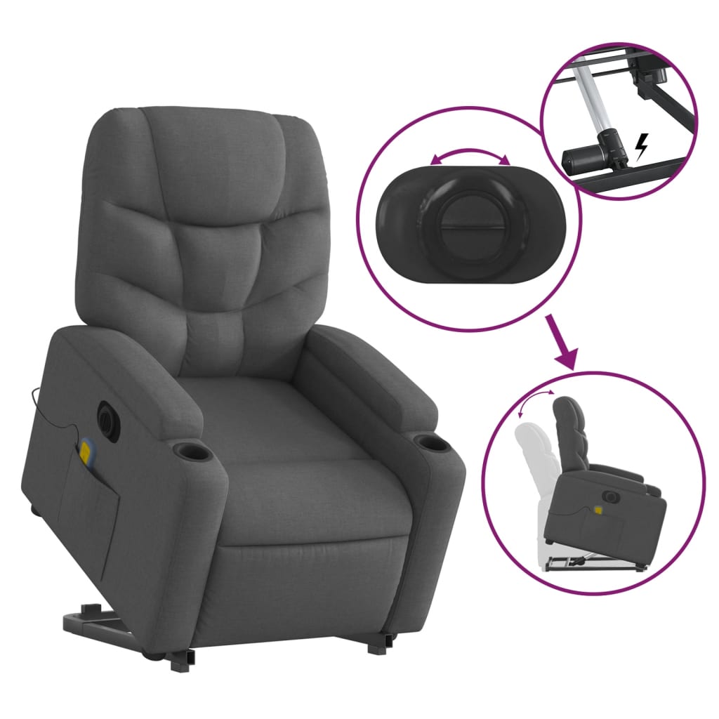 Poltrona Alzapersona Massaggi Elettrica Grigio Scuro Tessuto | homemem39