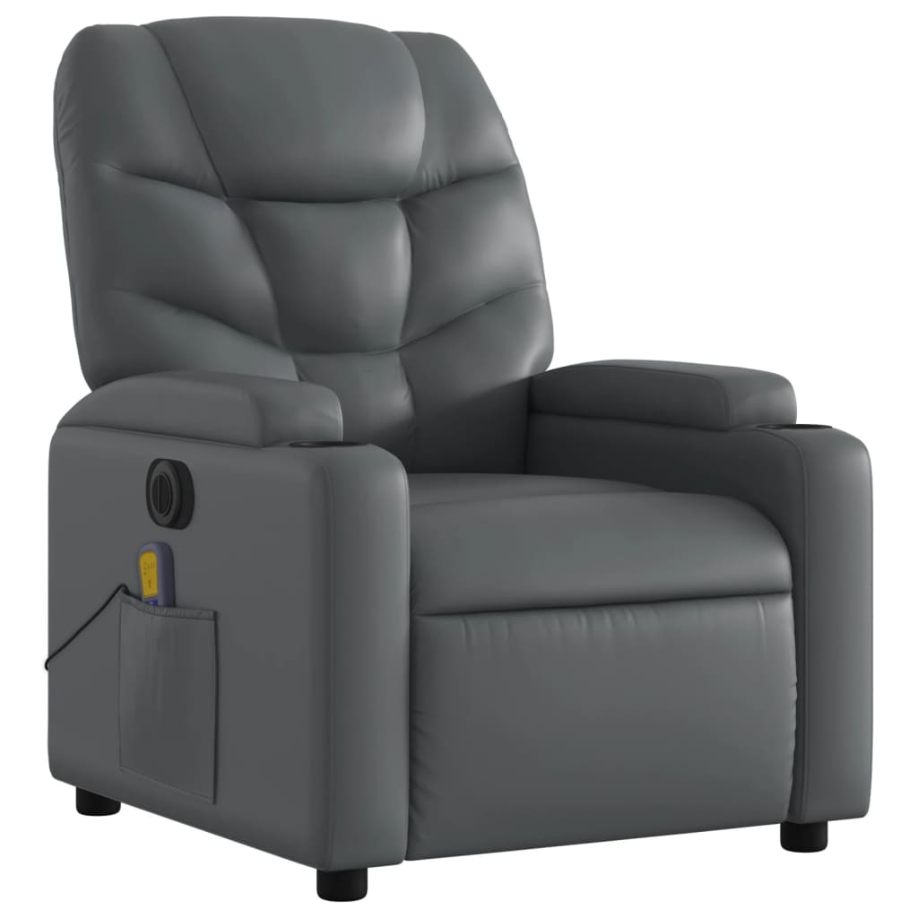Poltrona Massaggiante Elettrica Reclinabile Grigio Similpelle - homemem39