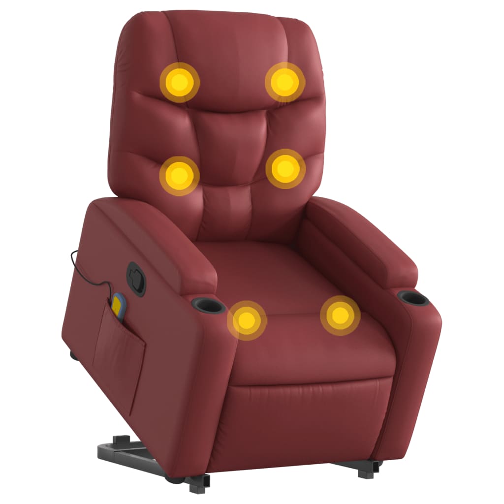 Poltrona Alzapersone Massaggi Reclinabile Rosso Vino Similpelle - homemem39