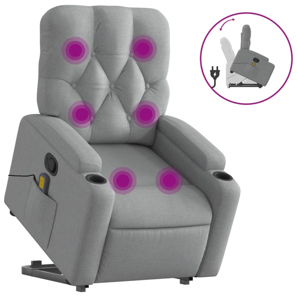 Poltrona Alzapersona Massaggi Reclinabile Grigio Chiaro Tessuto - homemem39