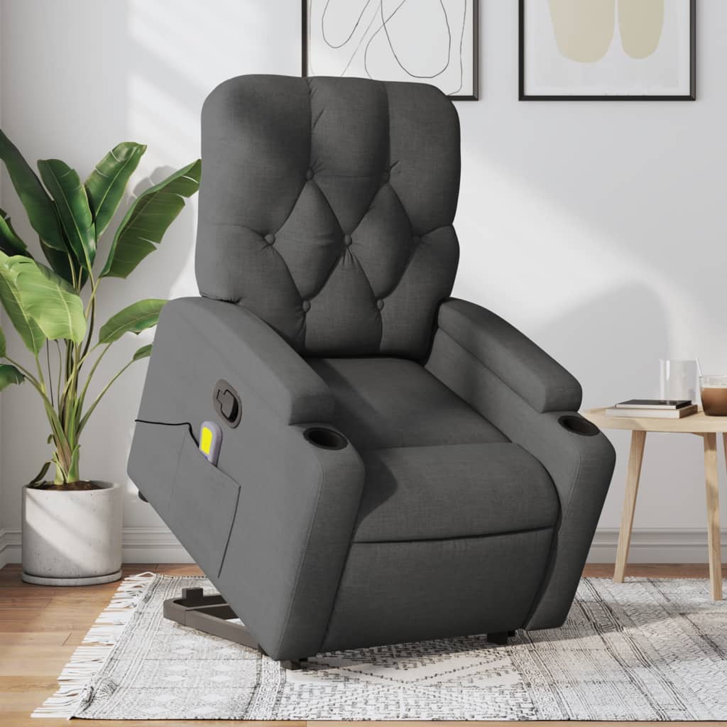 Poltrona Alzapersona Massaggi Reclinabile Grigio Scuro Tessuto - homemem39