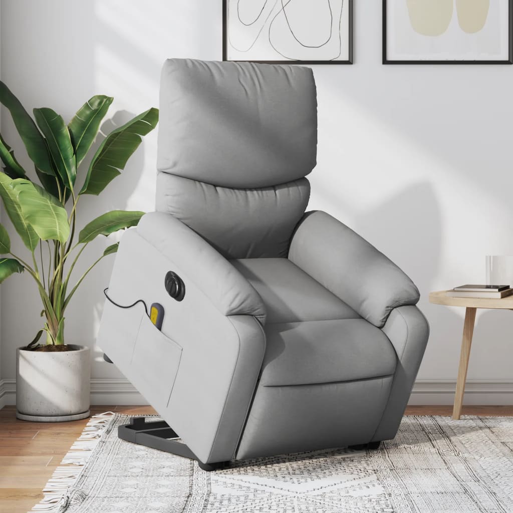 Poltrona Alzapersona Massaggi Elettrica Grigio Chiaro Tessuto - homemem39