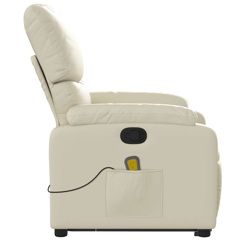 Poltrona Alzapersona Reclinabile Massaggio Crema Similpelle - homemem39