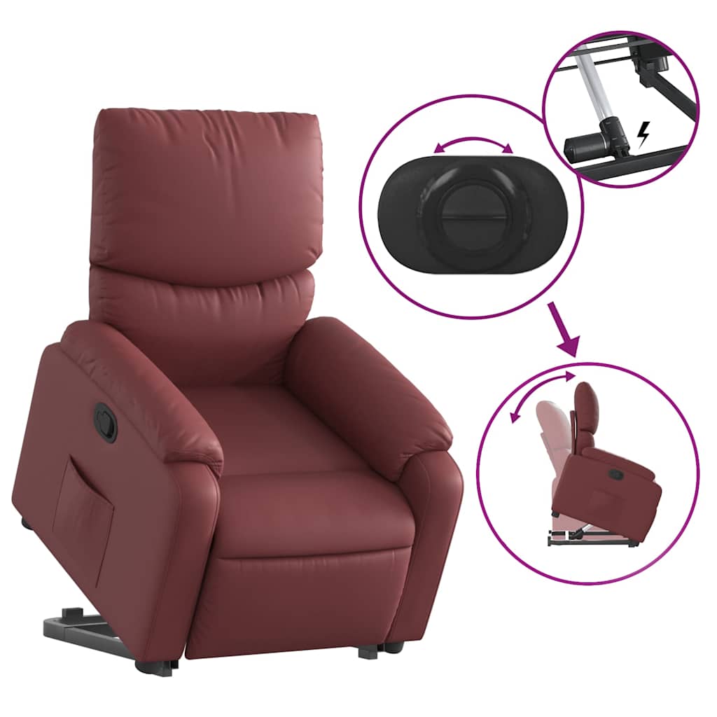 Poltrona Alzapersone Massaggi Reclinabile Rosso Vino Similpelle - homemem39