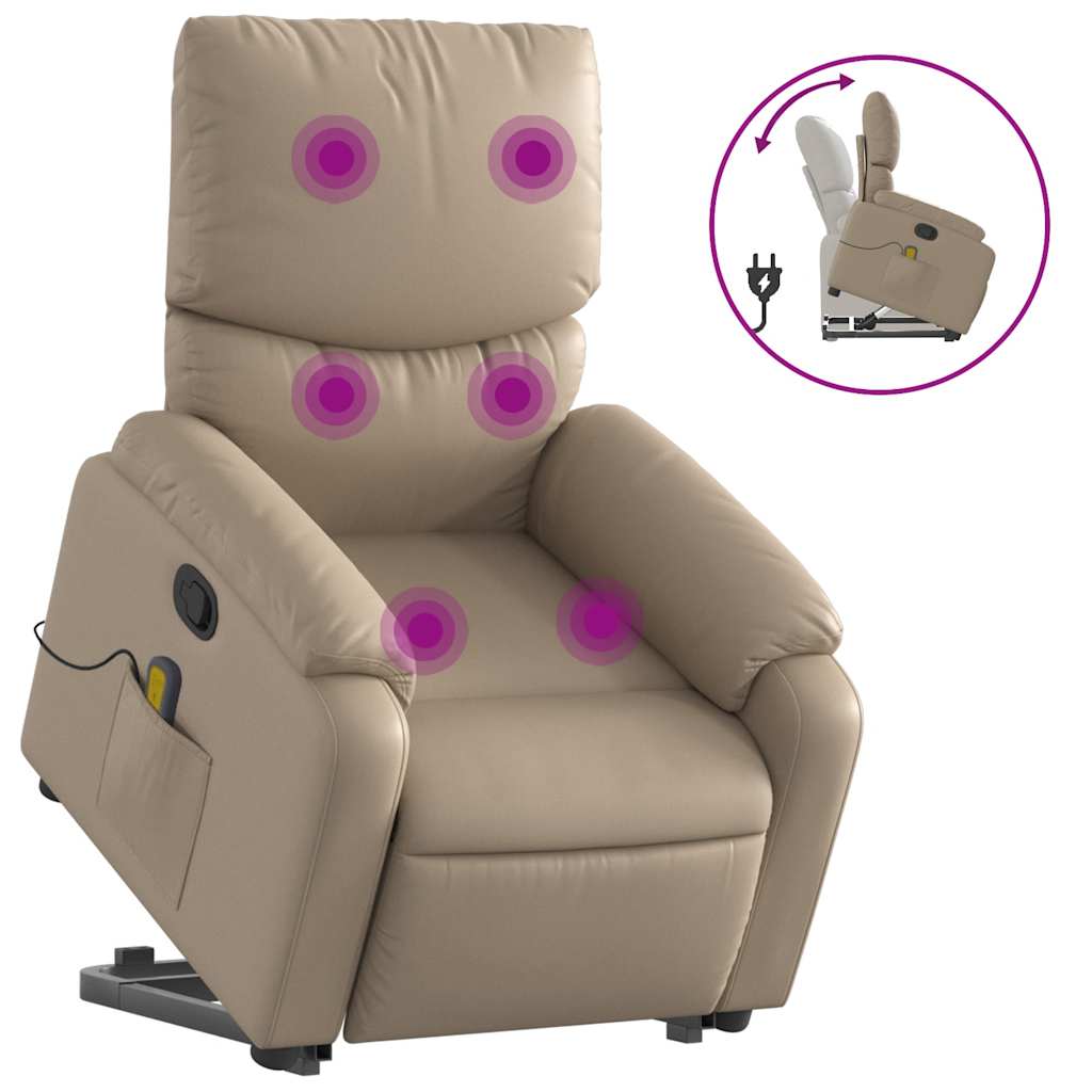 Poltrona Alzapersone Massaggi Reclinabile Cappuccino Similpelle - homemem39