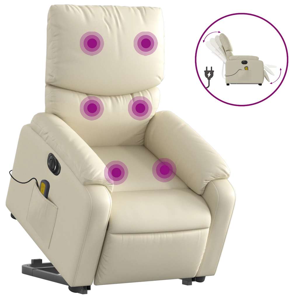 Poltrona Alzapersona Elettrica Reclinabile Crema in Similpelle - homemem39