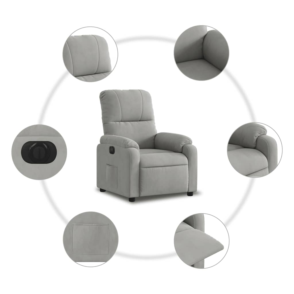 Poltrona Reclinabile Elettrica Grigio Chiaro Tessuto Microfibra | homemem39