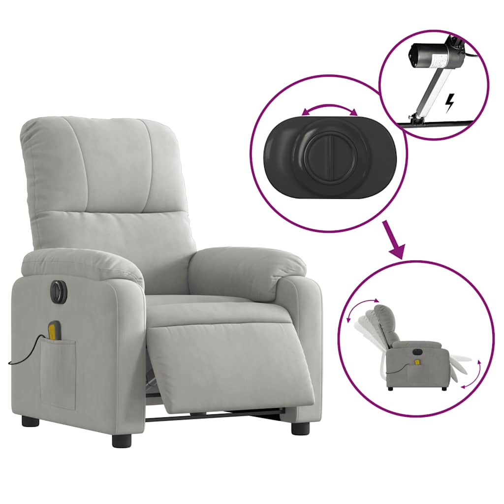 Poltrona Reclinante Massaggi Elettrica Grigio Chiaro Microfibra - homemem39