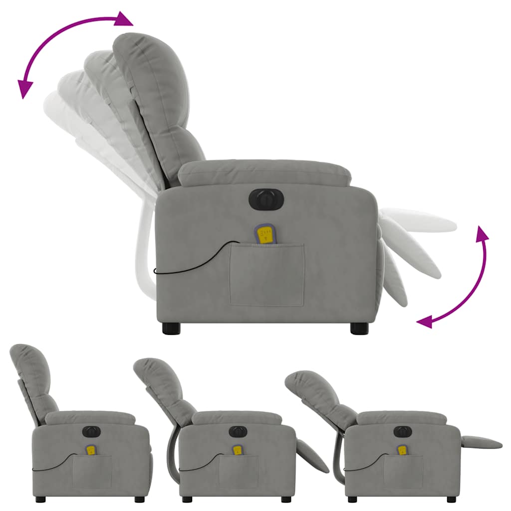 Poltrona Reclinante Massaggi Elettrica Grigio Chiaro Microfibra - homemem39