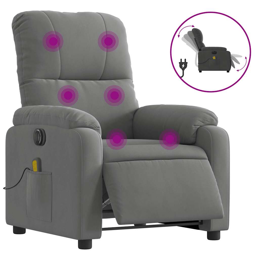 Poltrona Reclinante Massaggi Elettrica Grigio Scuro Microfibra - homemem39