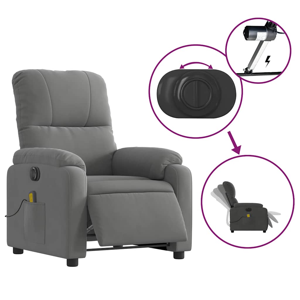 Poltrona Reclinante Massaggi Elettrica Grigio Scuro Microfibra - homemem39