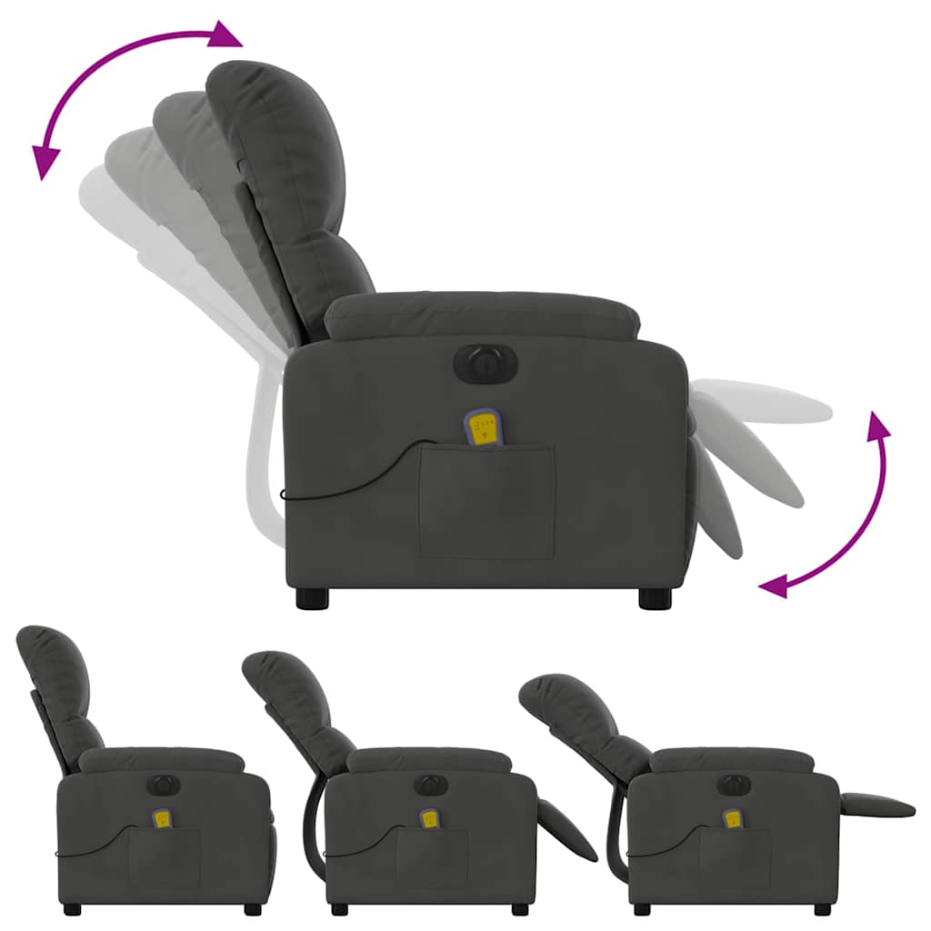 Poltrona Reclinante Massaggi Elettrica Grigio Scuro Microfibra - homemem39