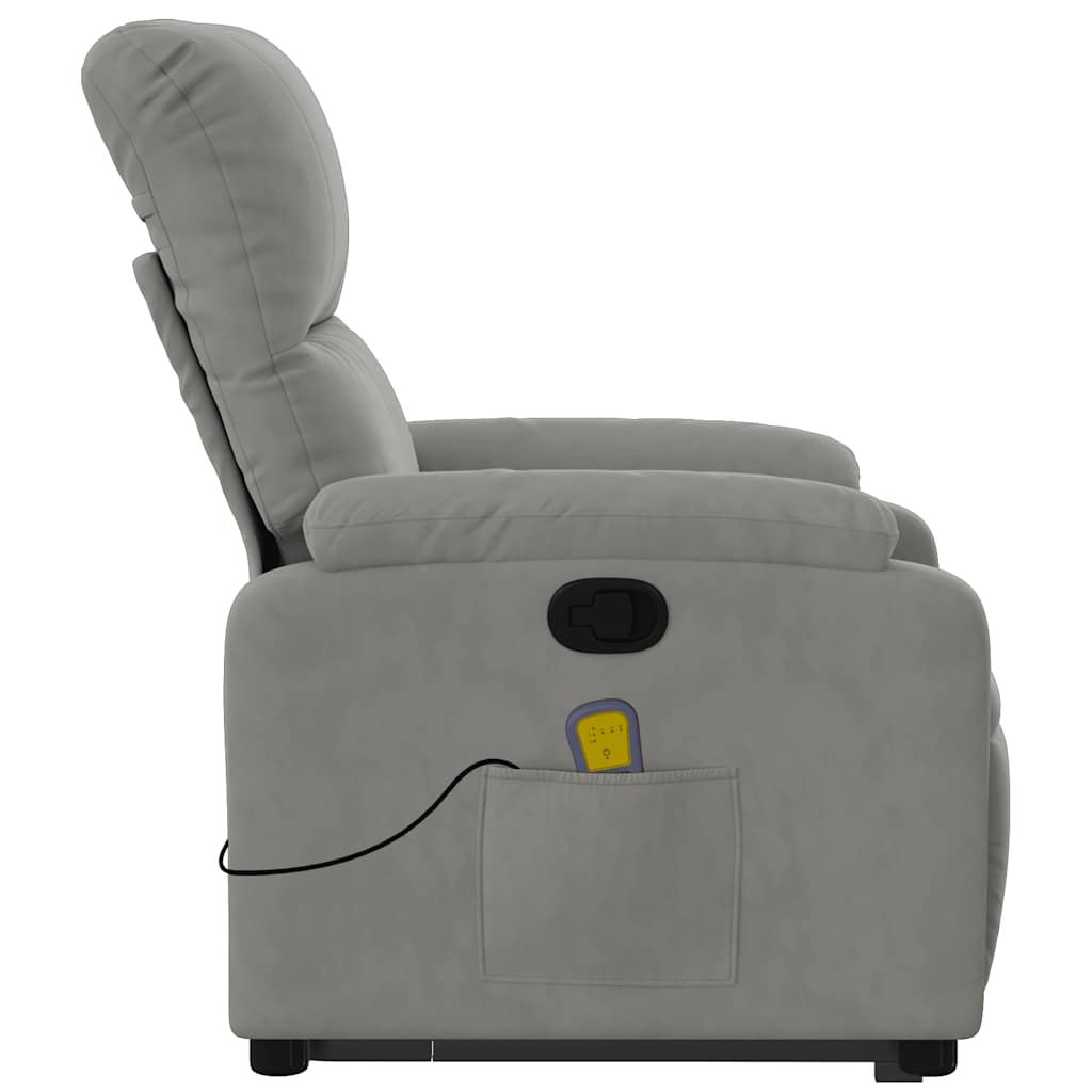Poltrona a Rialzo Massaggi Reclinante Grigio Chiaro Microfibra - homemem39