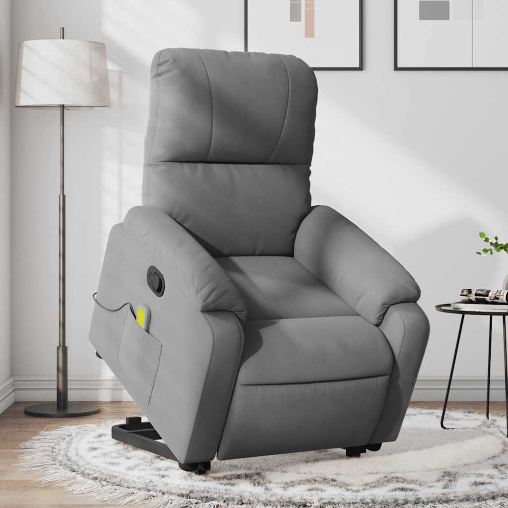 Poltrona a Rialzo Massaggi Reclinante Grigio Scuro Microfibra - homemem39