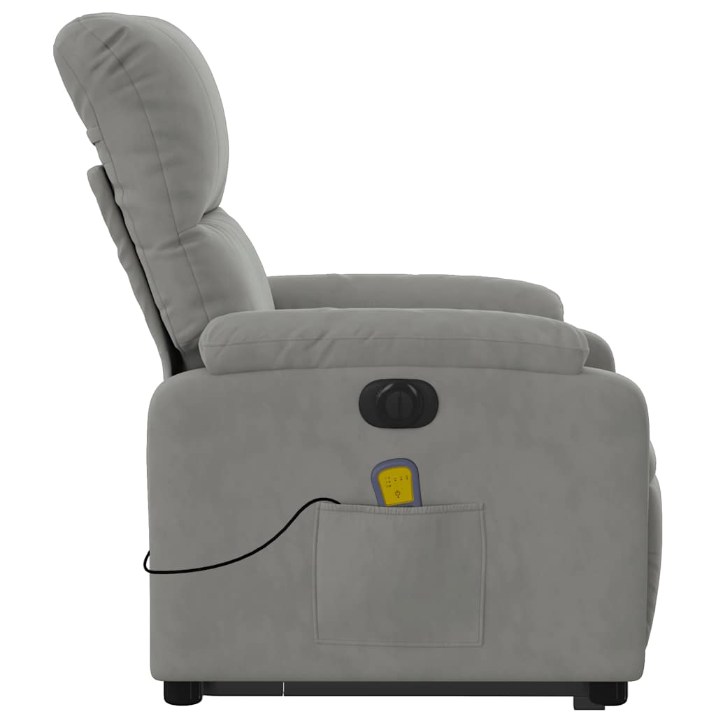 Poltrona a Rialzo Reclinabile Massaggi Grigio Chiaro Microfibra - homemem39