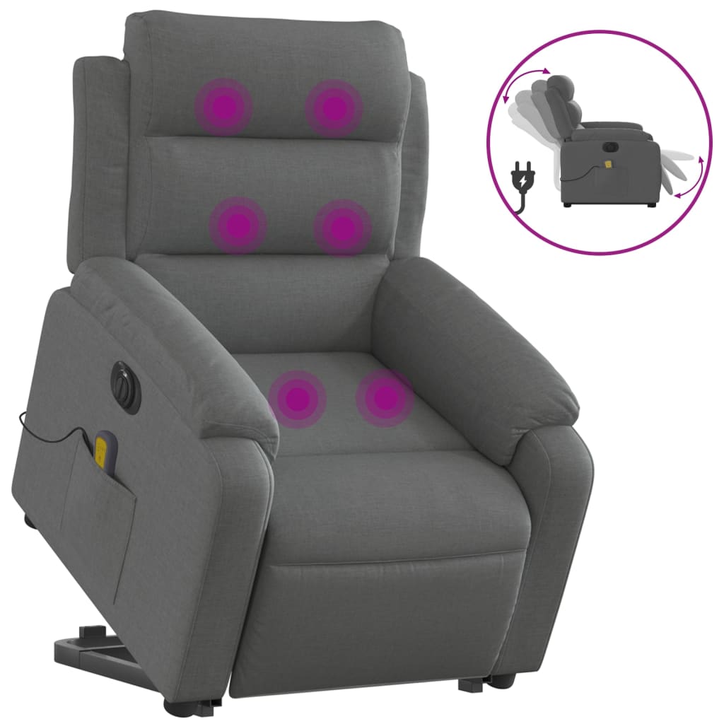 Poltrona Alzapersona Massaggi Elettrica Grigio Scuro Tessuto - homemem39