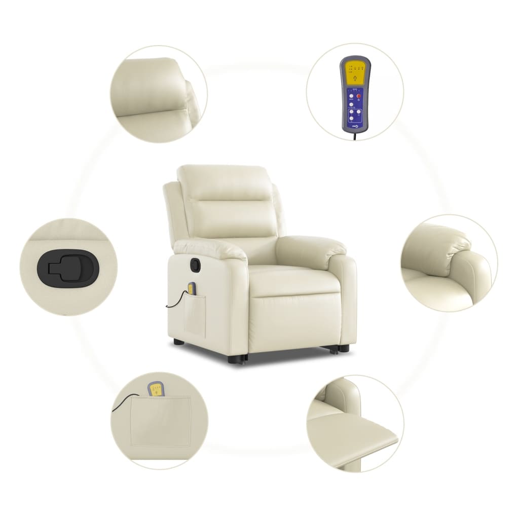 Poltrona Alzapersona Reclinabile Massaggio Crema Similpelle - homemem39