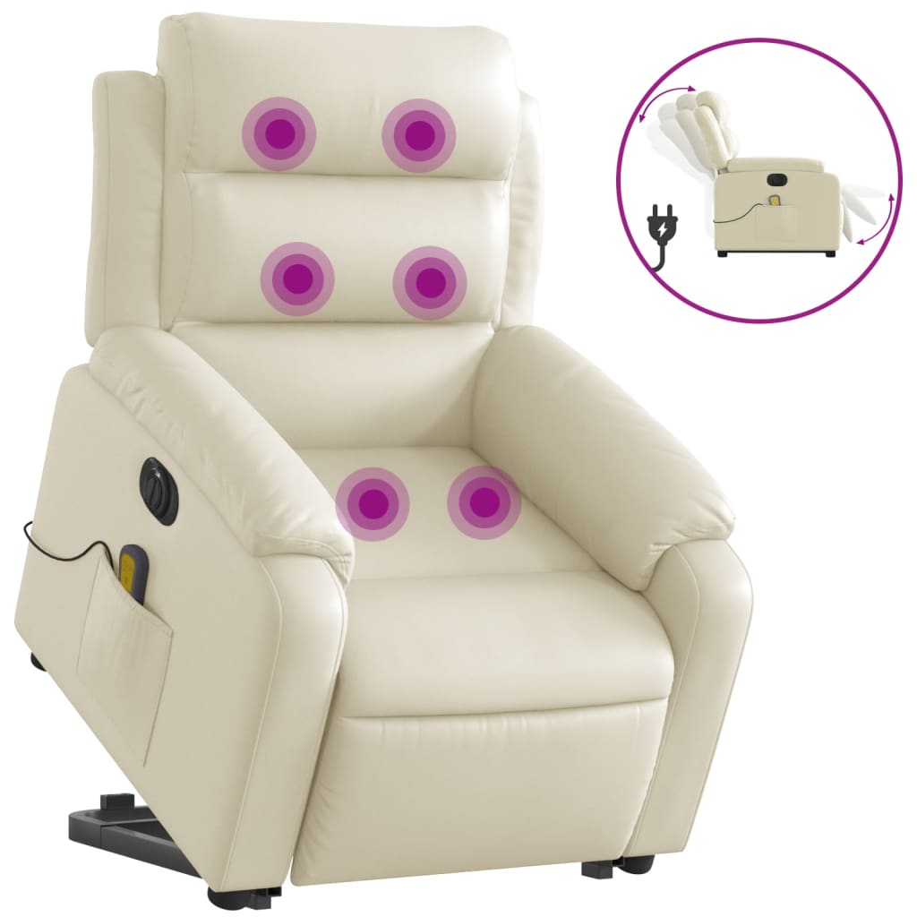 Poltrona Alzapersona Elettrica Reclinabile Crema in Similpelle - homemem39