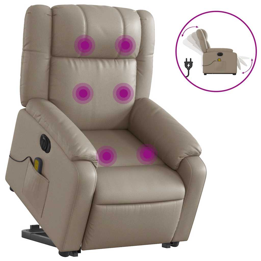 Poltrona Alzapersona Massaggio Elettrica Cappuccino Similpelle - homemem39