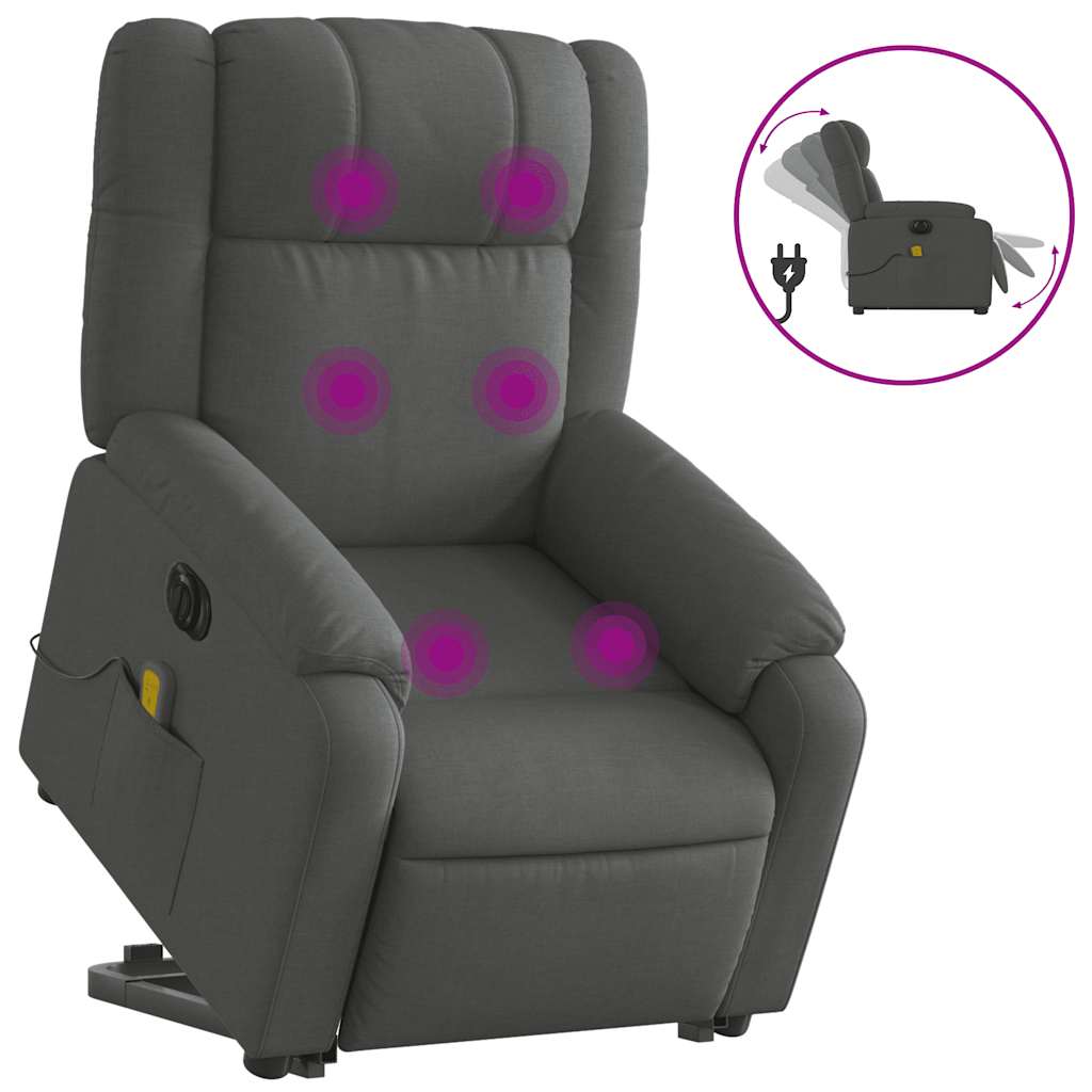 Poltrona Alzapersona Massaggi Elettrica Grigio Scuro Tessuto - homemem39