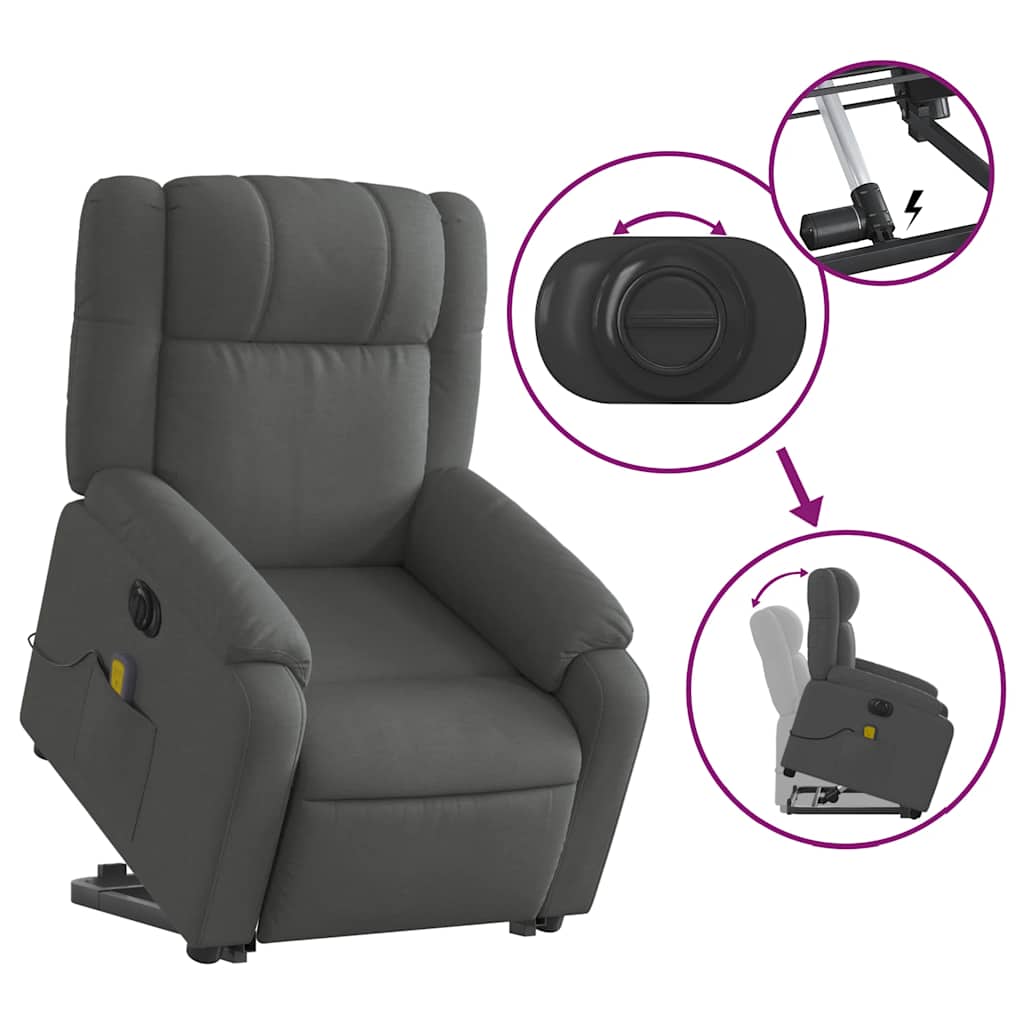 Poltrona Alzapersona Massaggi Elettrica Grigio Scuro Tessuto | homemem39