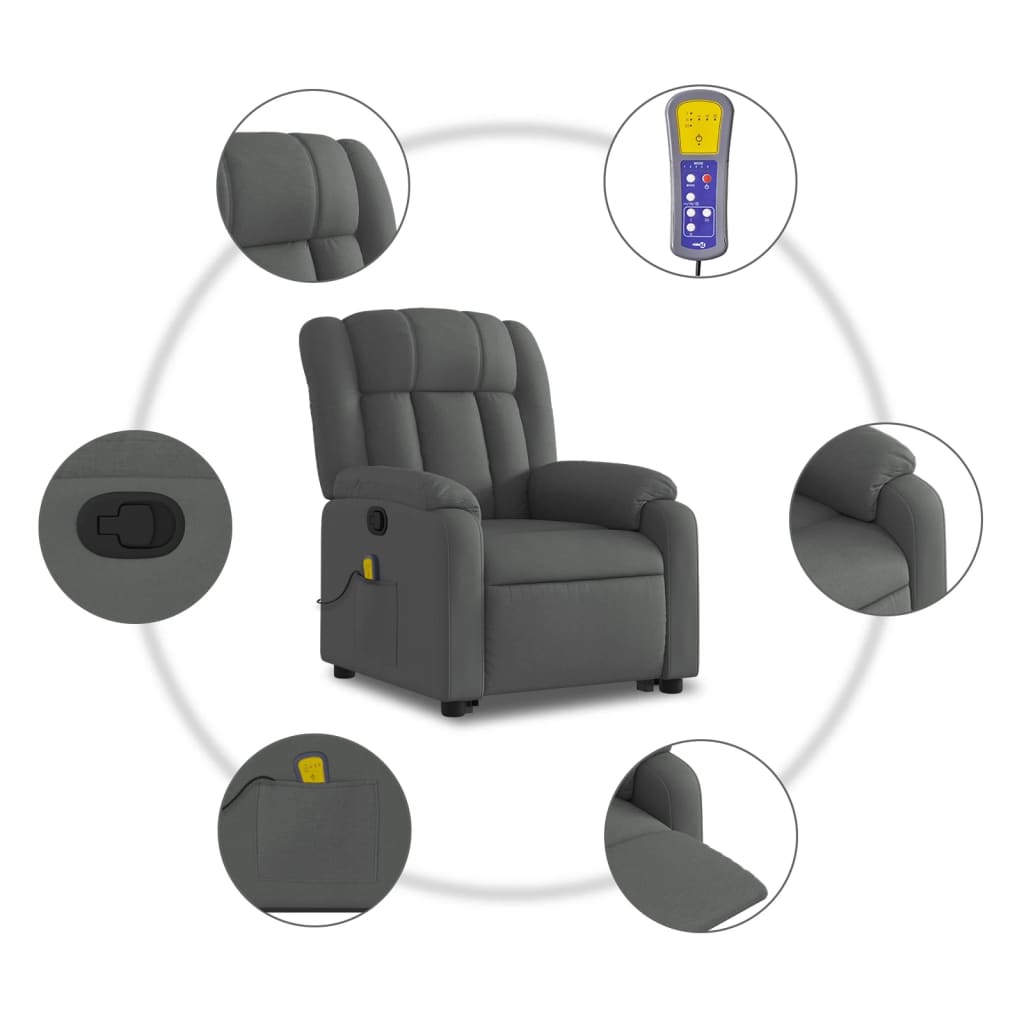 Poltrona Alzapersona Massaggi Reclinabile Grigio Scuro Tessuto - homemem39