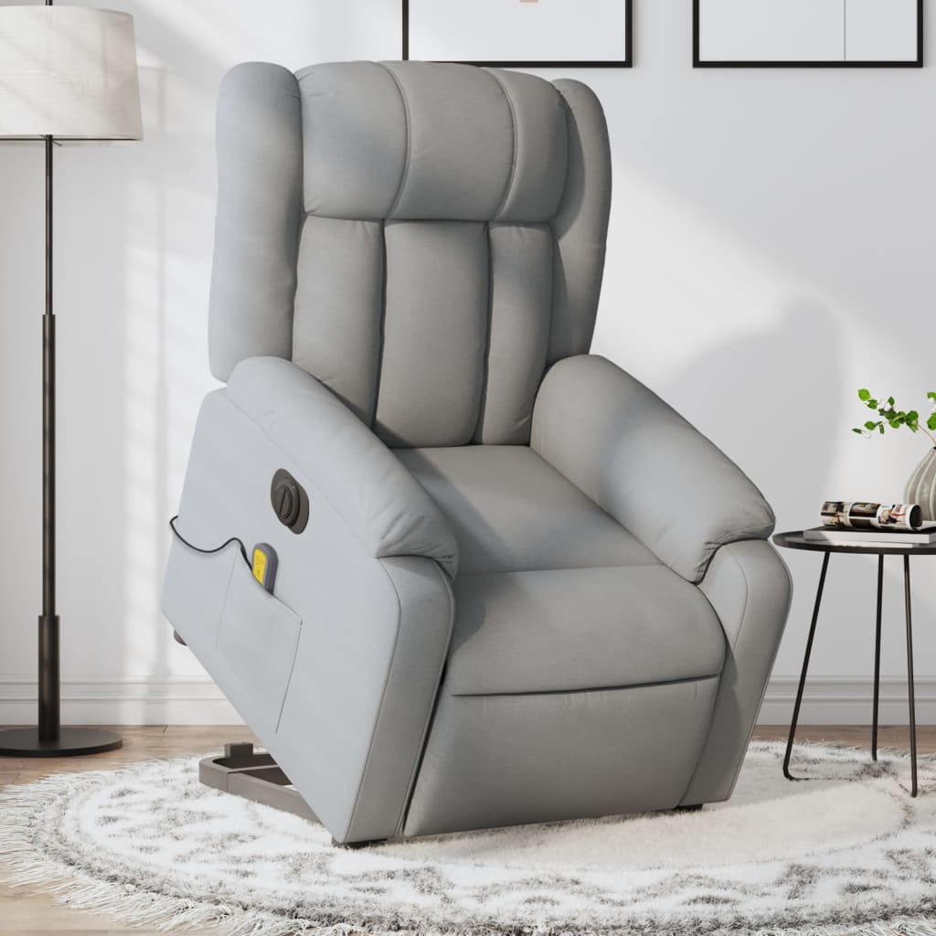 Poltrona Alzapersona Massaggi Elettrica Grigio Chiaro Tessuto - homemem39