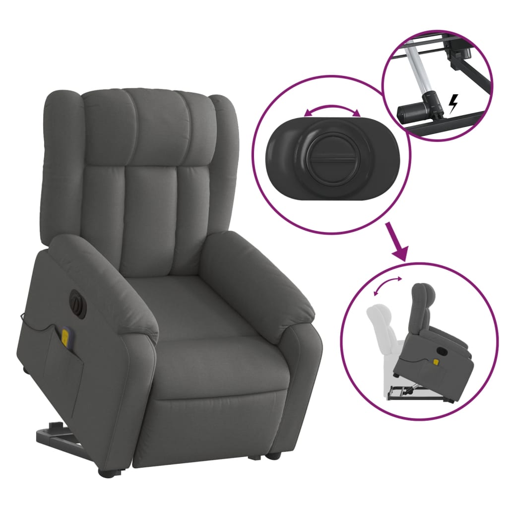 Poltrona Alzapersona Massaggi Elettrica Grigio Scuro Tessuto | homemem39