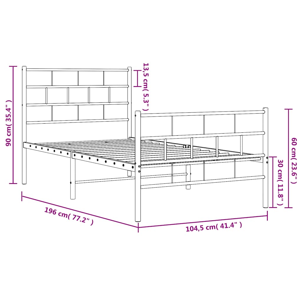 Giroletto con Testiera e Pediera Metallo Nero 100x190 cm | homemem39