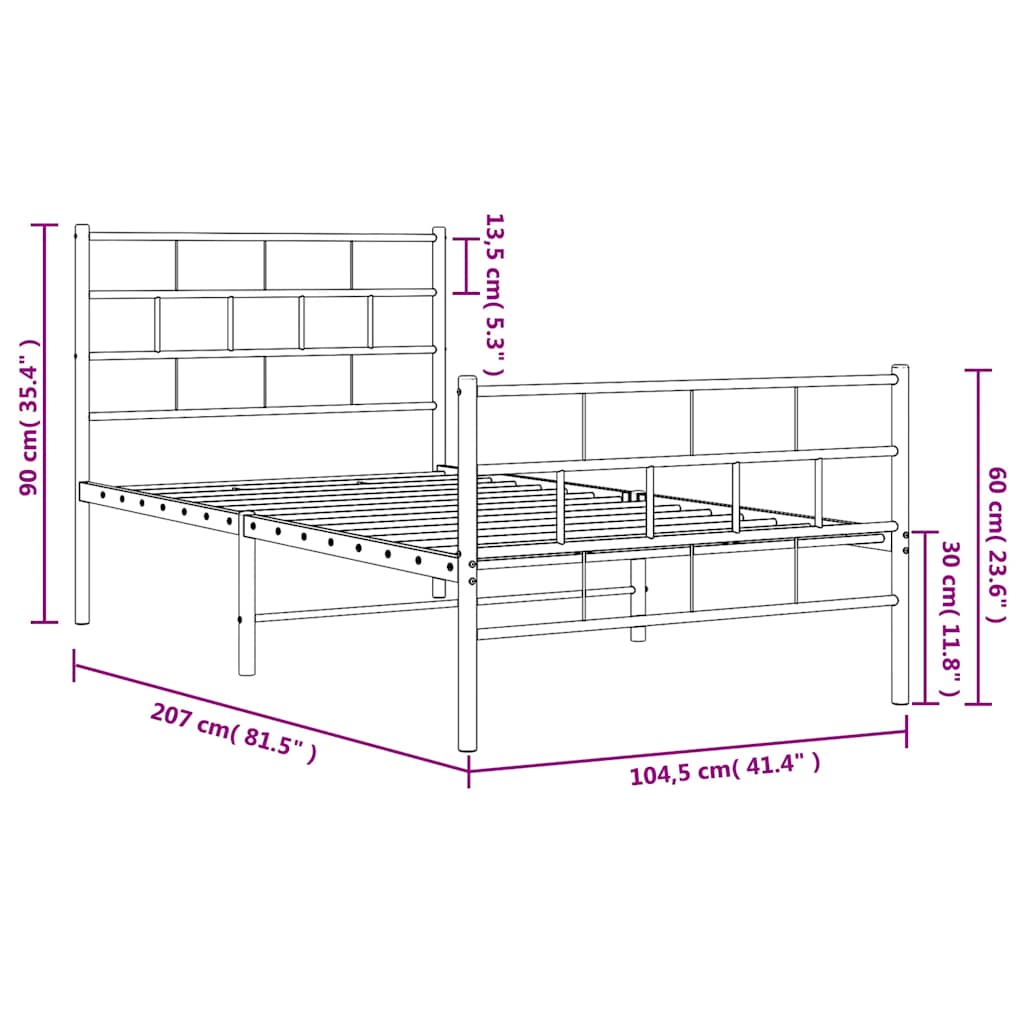 Giroletto con Testiera e Pediera Metallo Nero 100x200 cm | homemem39