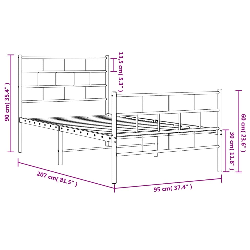 Giroletto con Testiera e Pediera Metallo Bianco 90x200 cm | homemem39