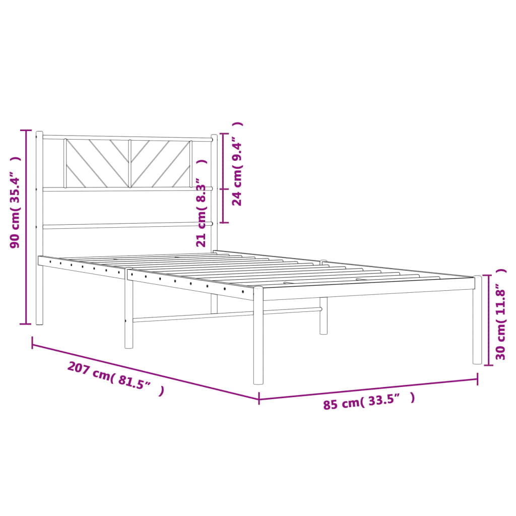 Giroletto con Testiera in Metallo Nero 80x200 cm | homemem39