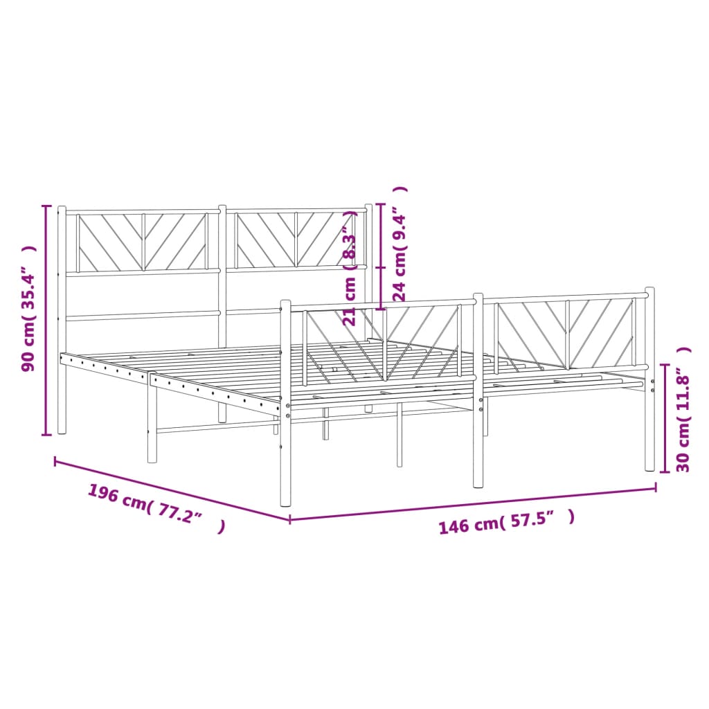Giroletto con Testiera e Pediera Metallo Nero 140x190 cm | homemem39