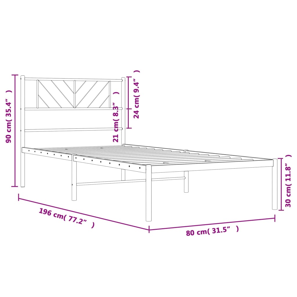 Giroletto senza Materaso con Testiera Metallo Bianco 75x190 cm | homemem39