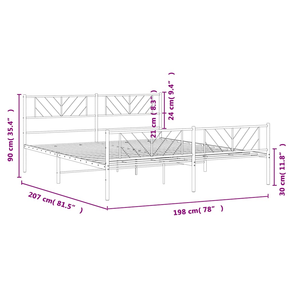 Giroletto con Testiera e Pediera Metallo Bianco 193x203 cm | homemem39