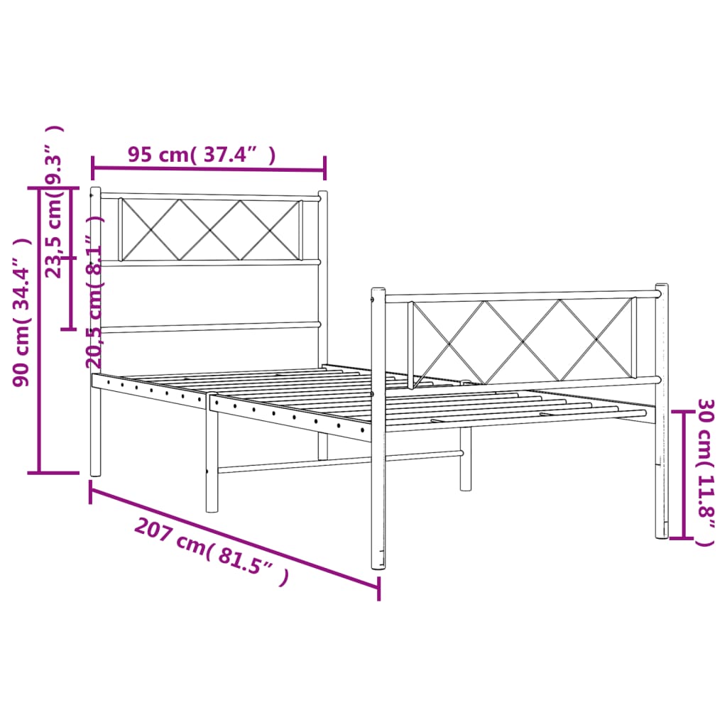 Giroletto con Testiera e Pediera Metallo Nero 90x200 cm | homemem39