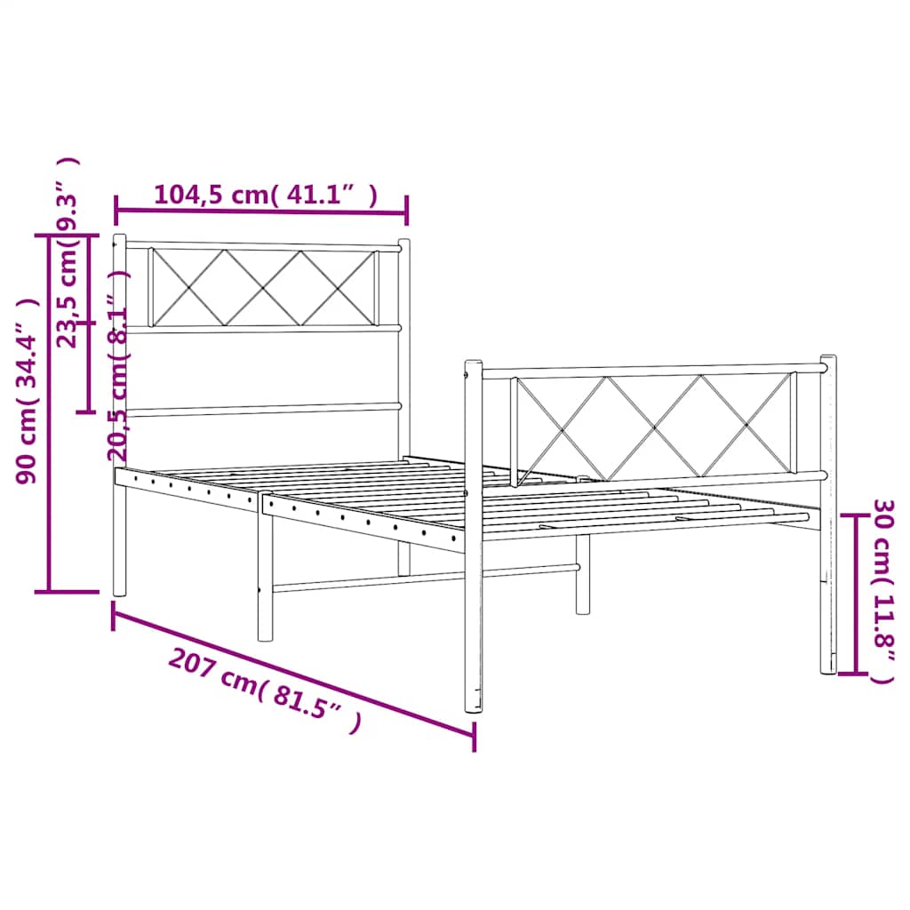 Giroletto con Testiera e Pediera Metallo Nero 100x200 cm | homemem39