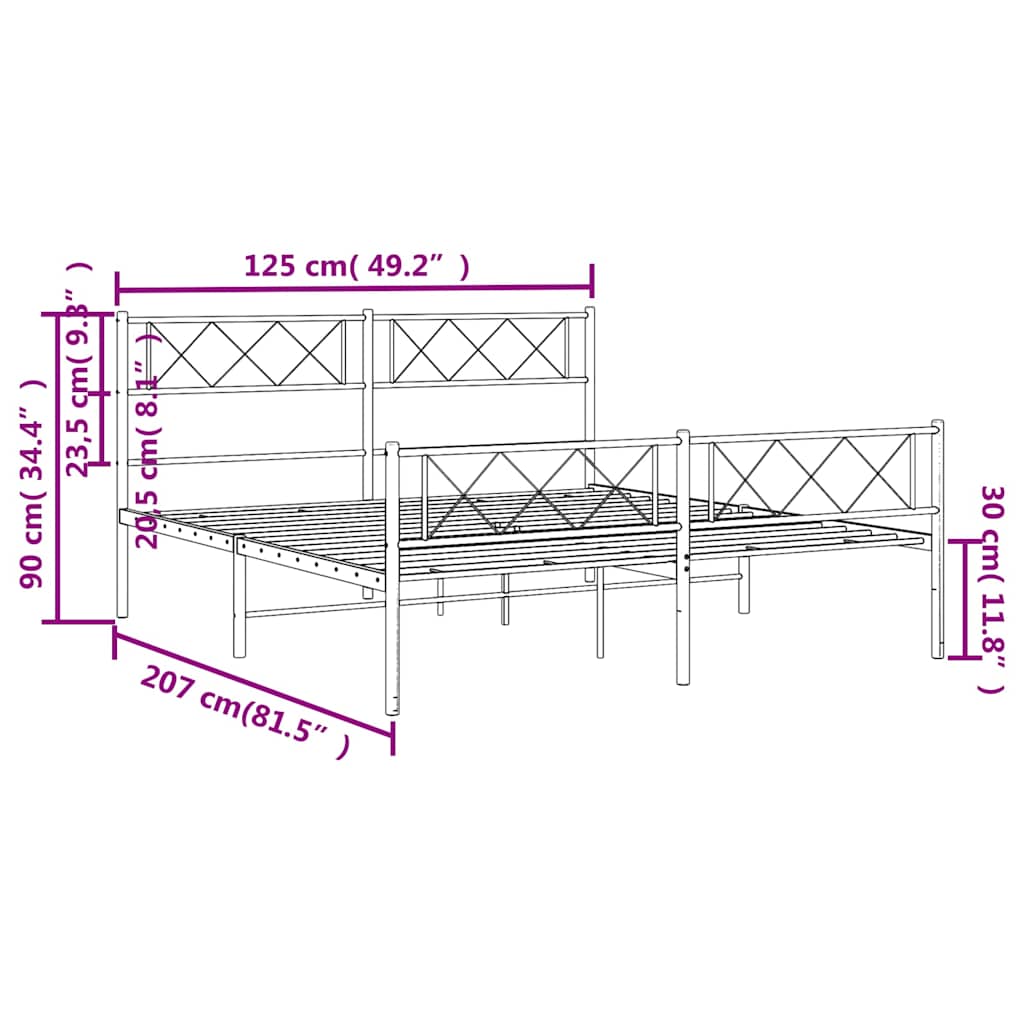 Giroletto con Testiera e Pediera Metallo Nero 120x200 cm | homemem39