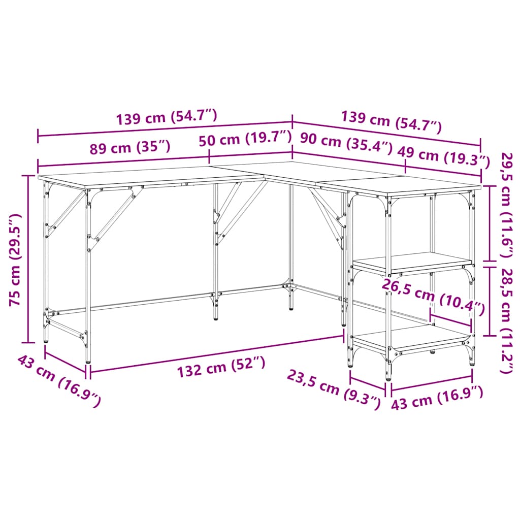 Scrivania Rovere Marrone 139x139x75 cm in Legno Multistrato | homemem39