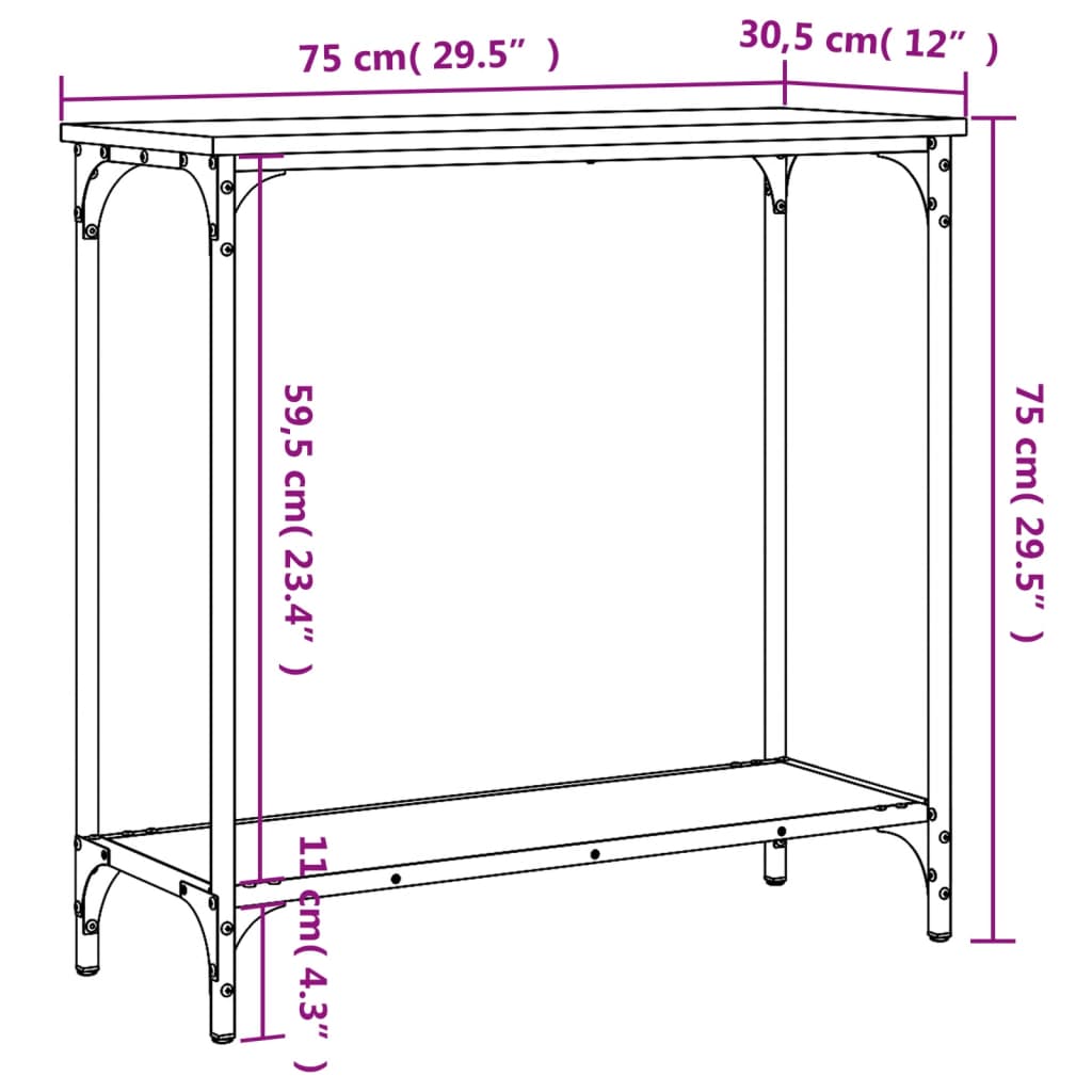 Tavolino Consolle Nero 75x30,5x75 cm in Legno Multistrato - homemem39