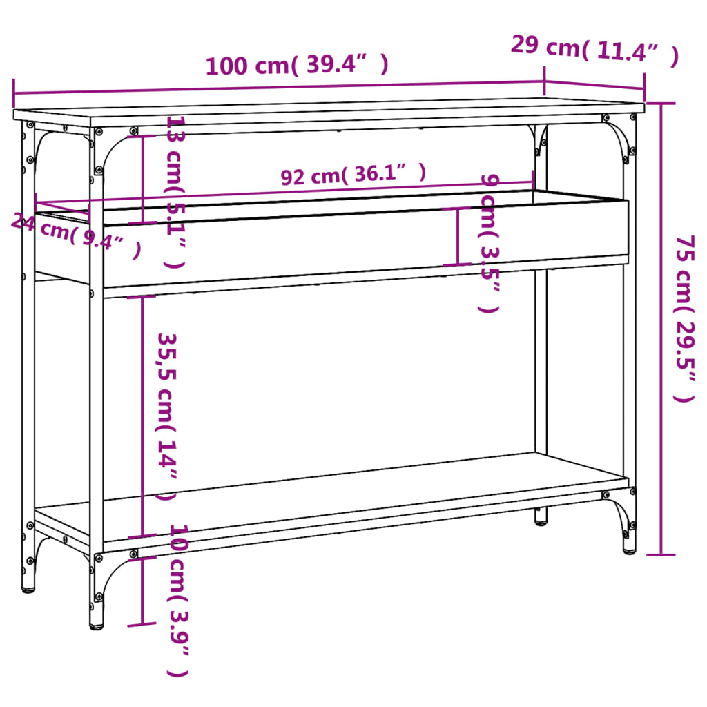 Tavolo Consolle Ripiano Grigio Sonoma 100x29x75cm Multistrato | homemem39