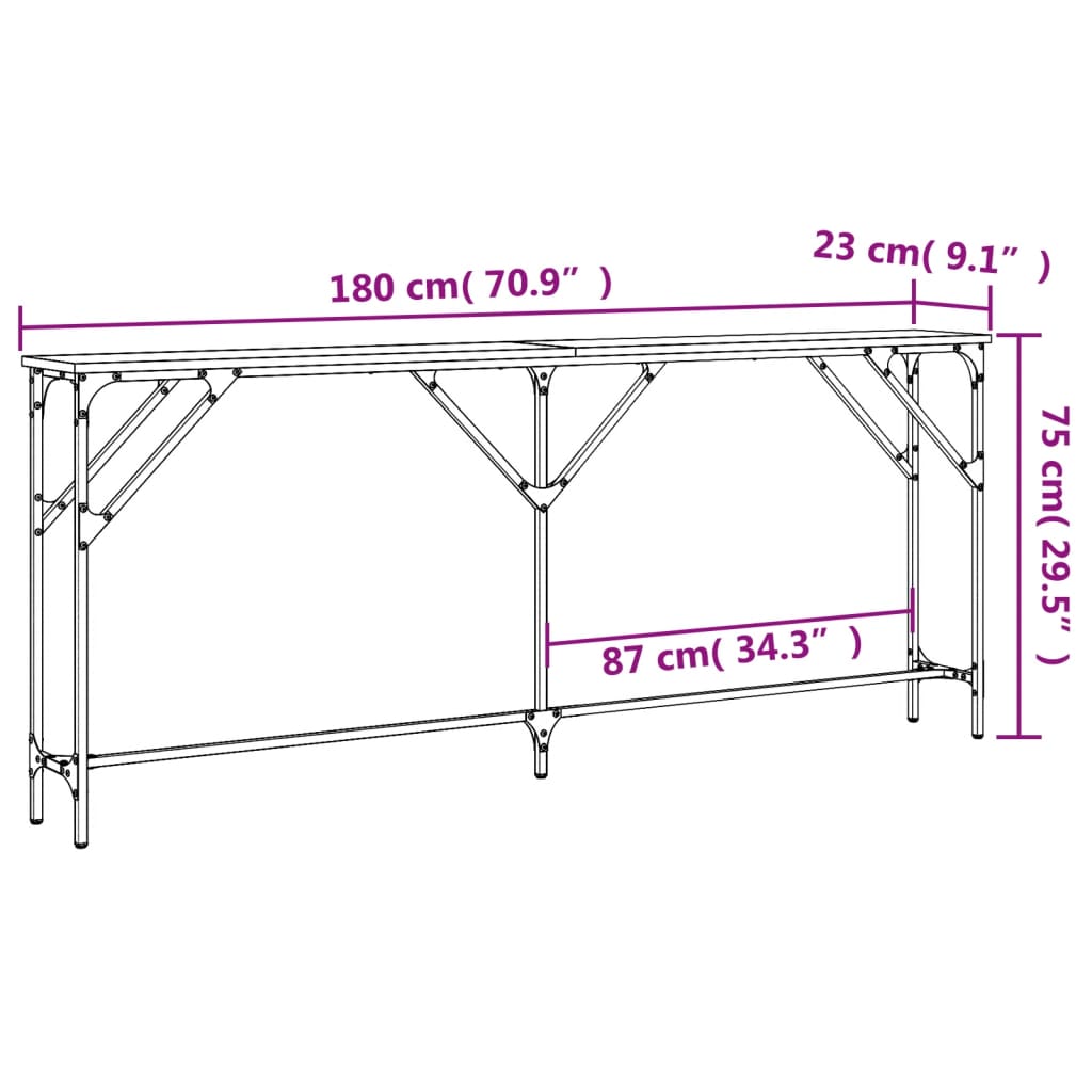 Tavolo Consolle Grigio Sonoma 180x23x75 cm in Legno Multistrato - homemem39