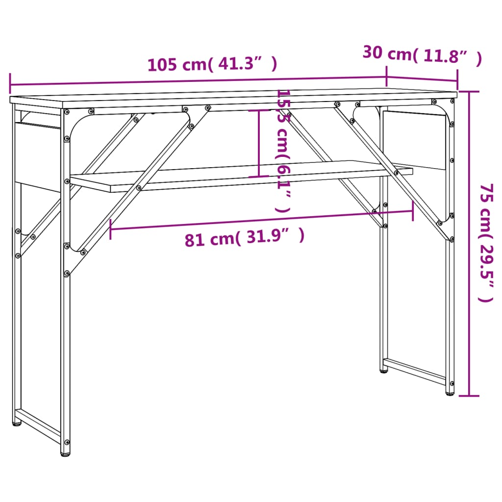 Tavolo Consolle Ripiano Grigio Sonoma 105x30x75cm Multistrato - homemem39