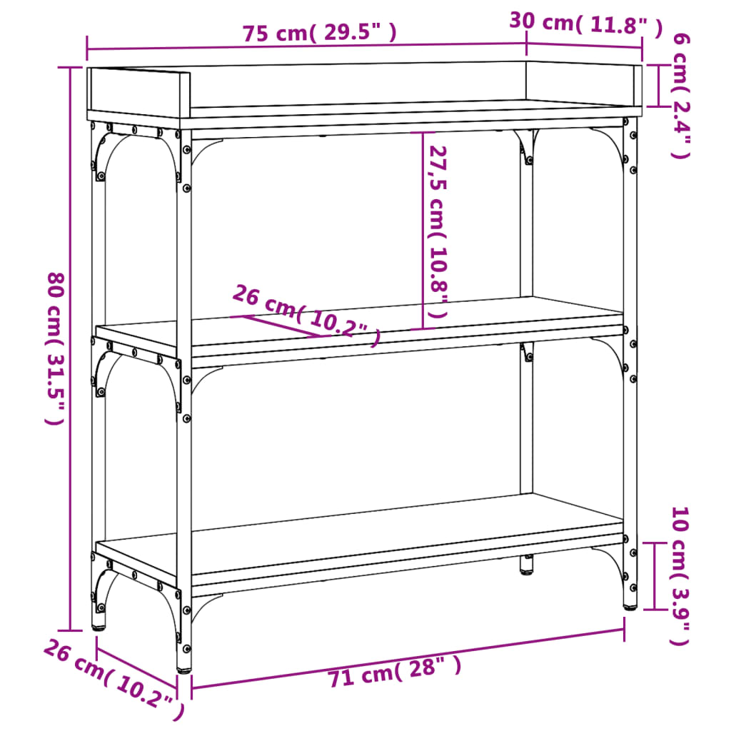Tavolino Consolle con Ripiani Nero 75x30x80 cm - homemem39
