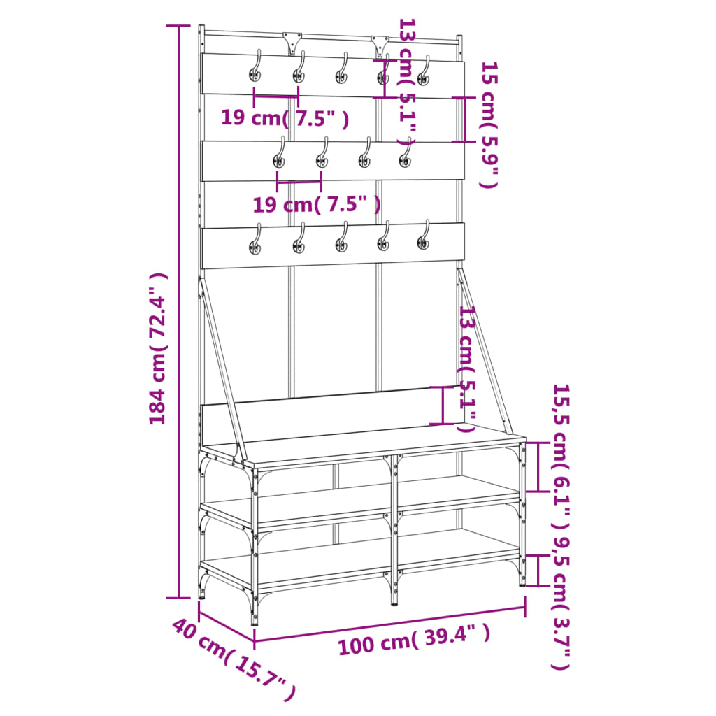 Appendiabiti con Porta Scarpe Nero 100x40x184 cm | homemem39