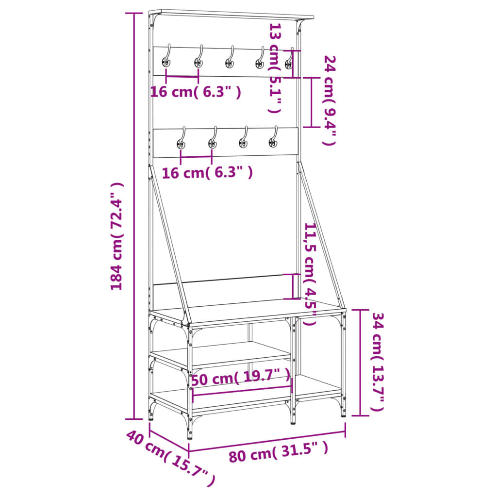 Appendiabiti con Porta Scarpe Rovere Marrone 80x40x184 cm | homemem39